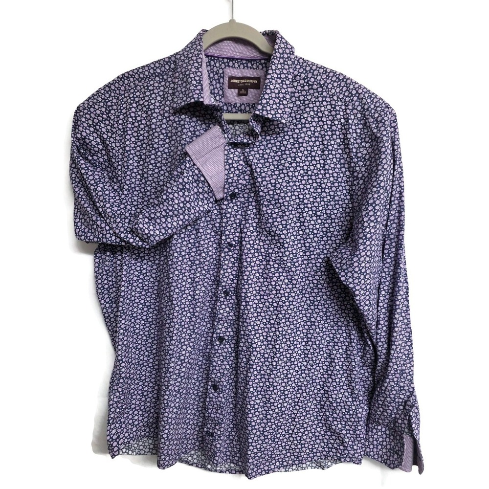 Johnston & Murphy Mens XL Purple Floral Long Sleeve Button Up Shirt 74-3029‎